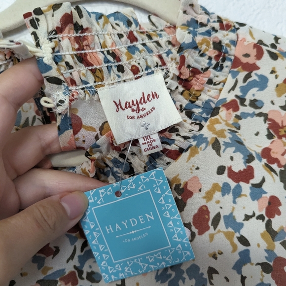 NWT Hayden The Becca Off White Floral Smocked Neck Midi Dress Modest 1XL Cream - Picture 7 of 10